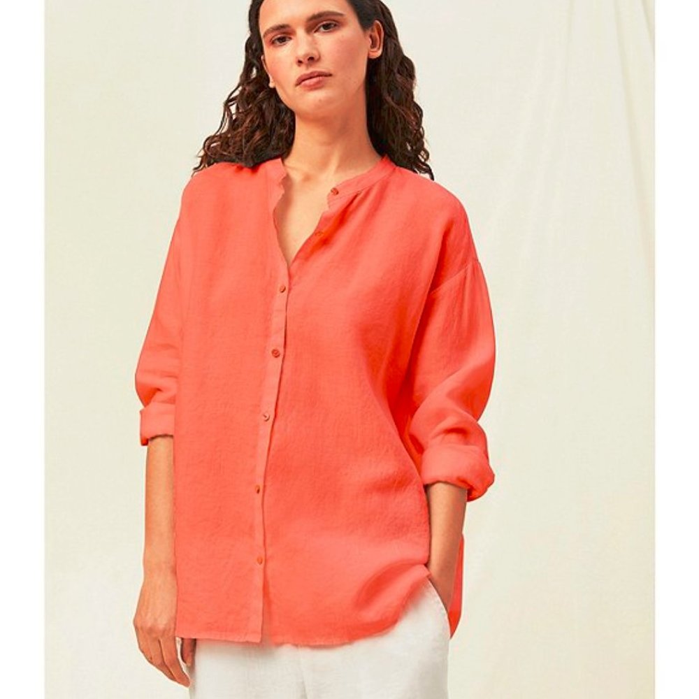 Eileen Fisher | Blossom Linen Mandarin Collar